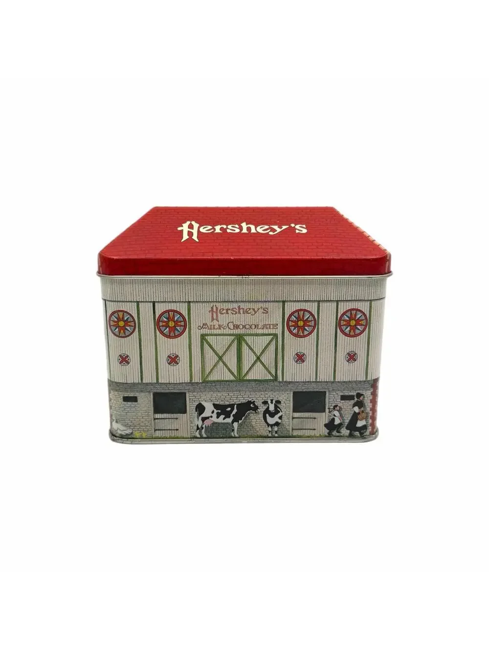 Vintage Hershey’s Milk Chocolate Metal Tin House – Farm Barn / Cow Design